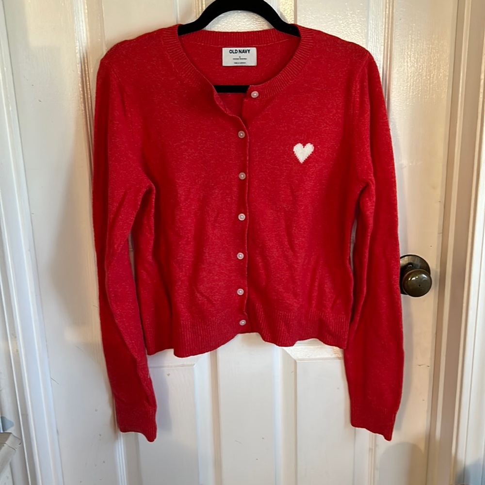 Old Navy Red Cardigan with White Heart detail
